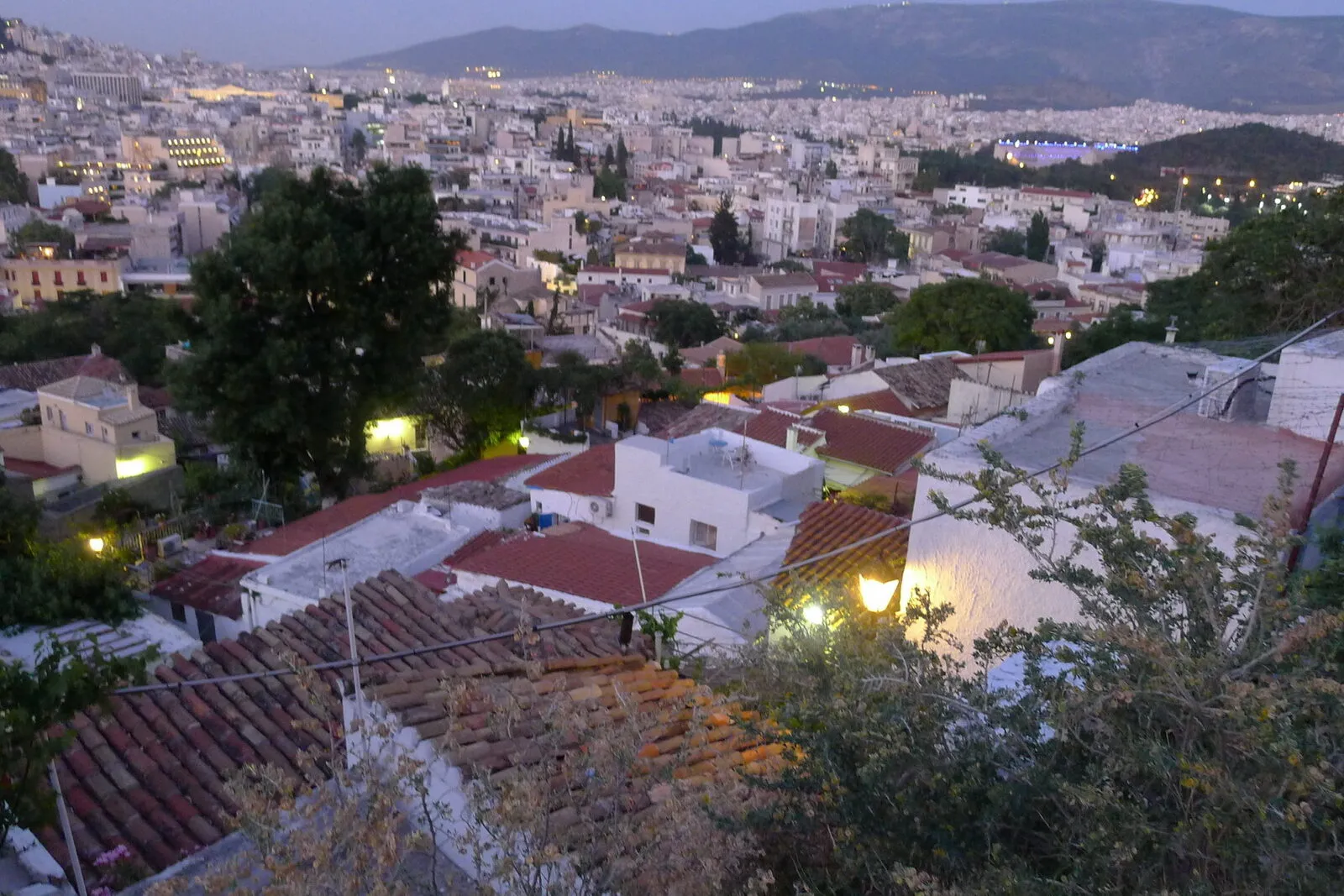 The whitewashed houses and stepped lanes of Anafiotika below the Acropolis in Athens