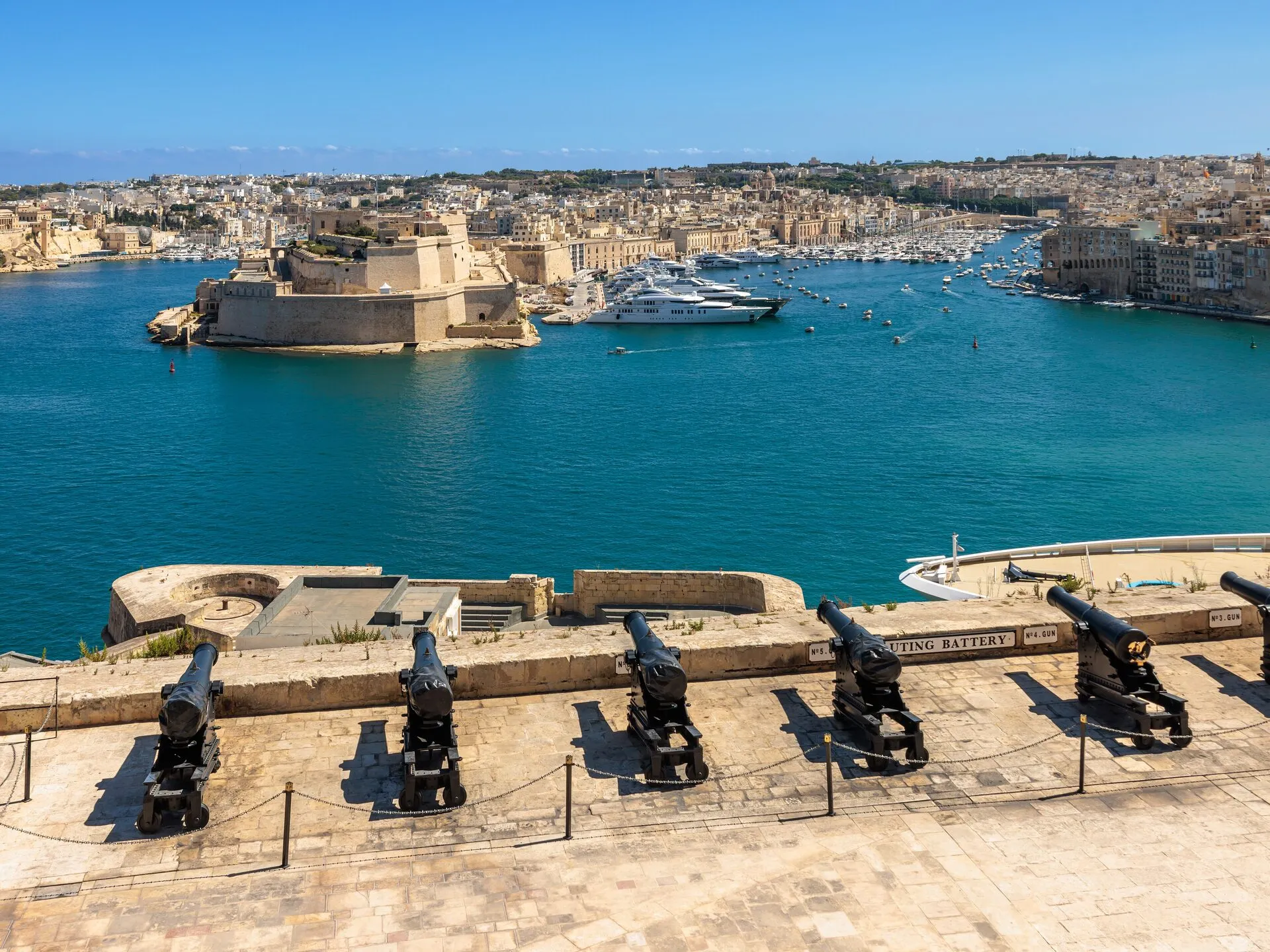 The Grand Harbour and Saluting Battery seen from Valletta, Malta