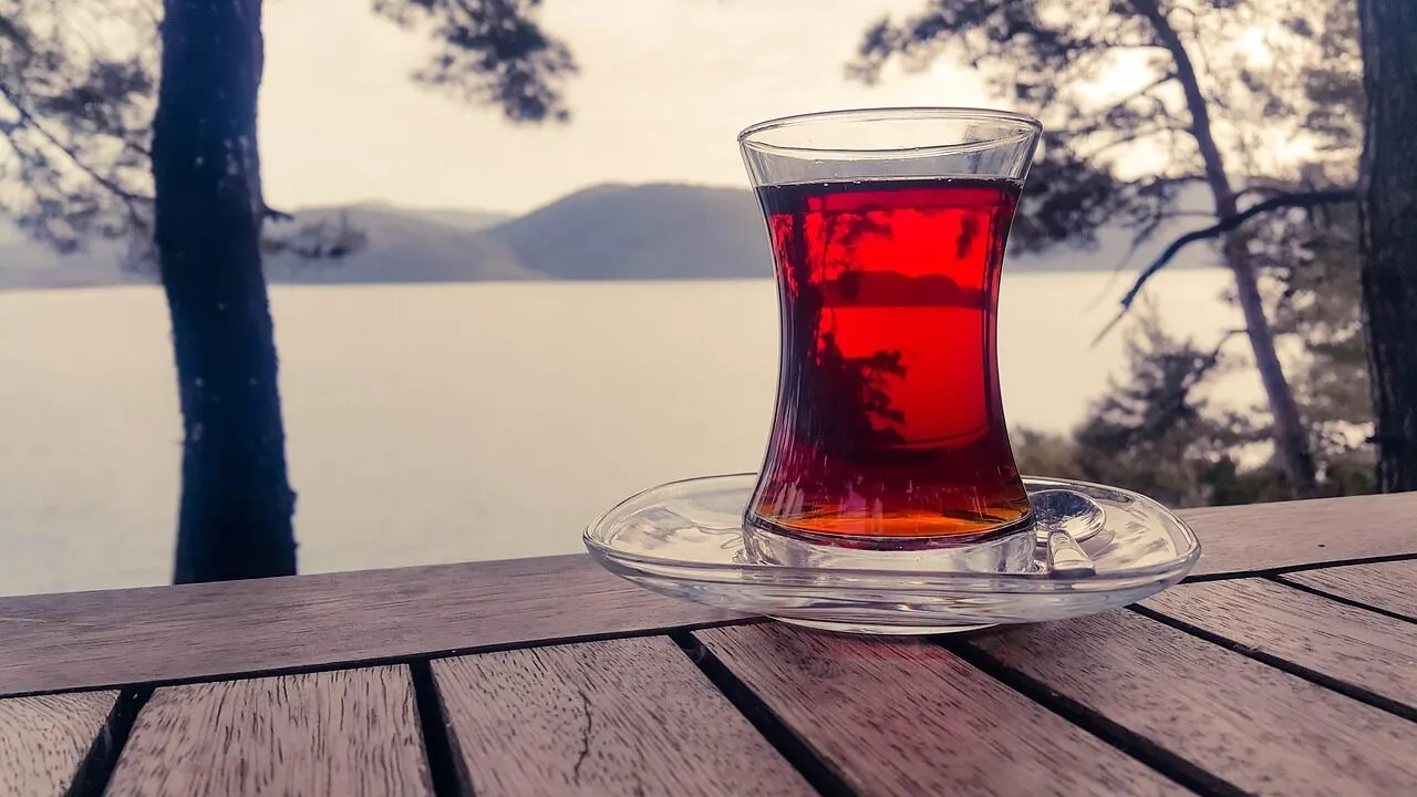 Turkish tea served in a small tulip-shaped glass
